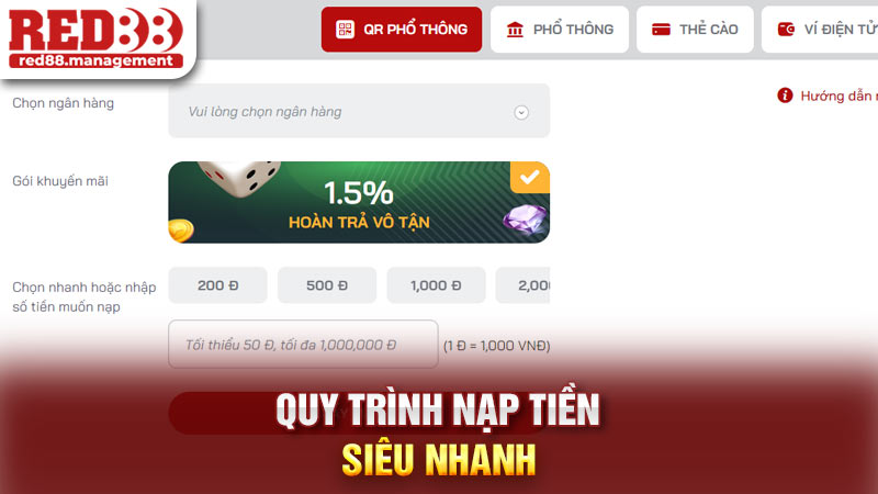 Quy trình nạp tiền siêu nhanh